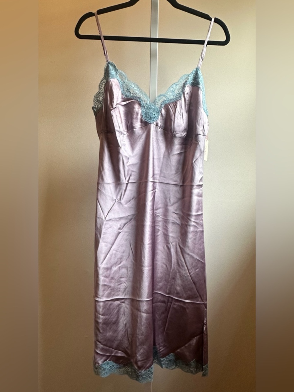 Gold Hawk GH304 Silk Slip Dress Lavender Mist Lace Trim NWT Large